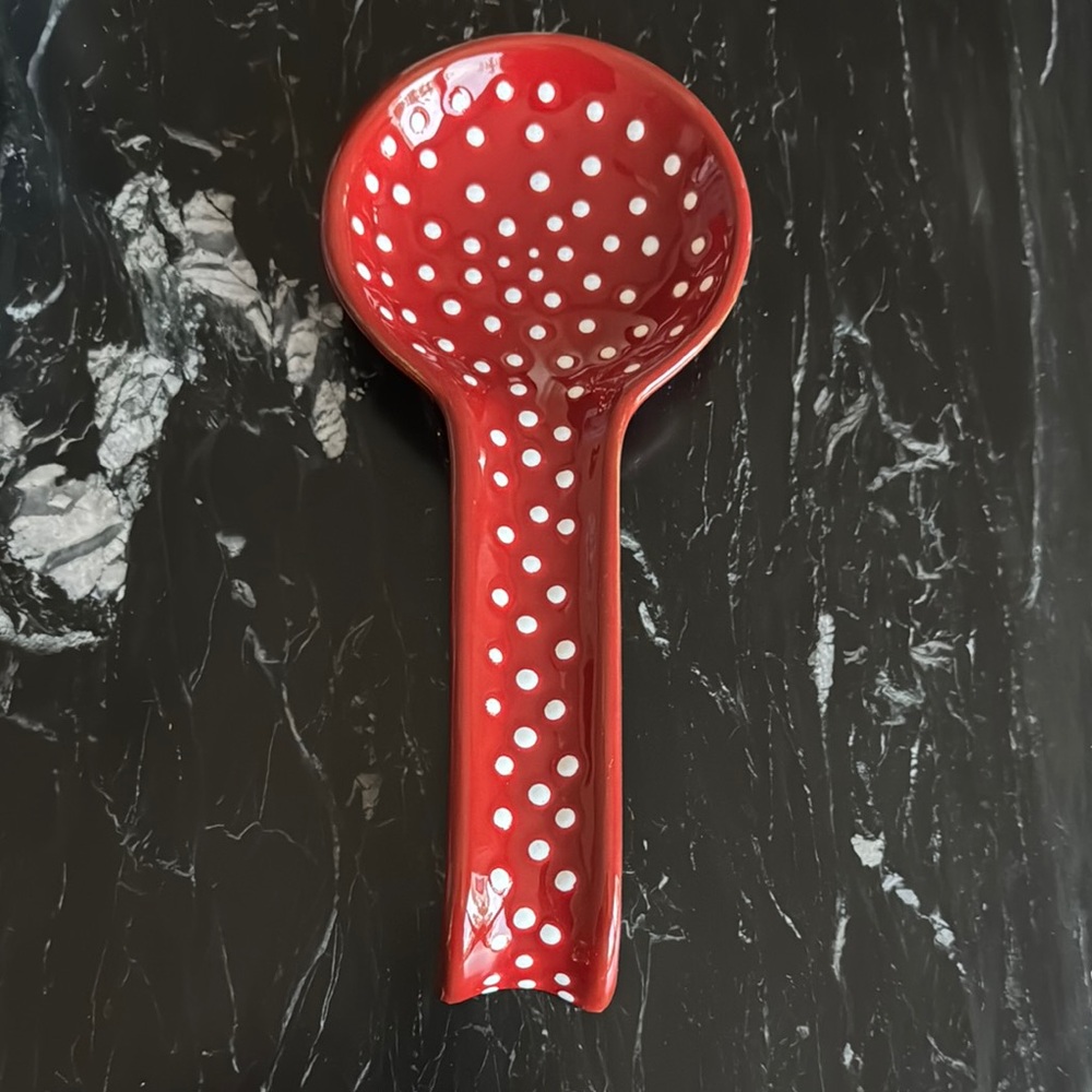 VIETRI Red Polka Dot Ceramic Spoon Rest